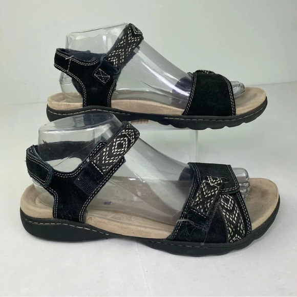 Clarks Collection Womens 8.5 Black Amanda Sprint Flat Sandal Hook and Loop - Picture 1 of 6